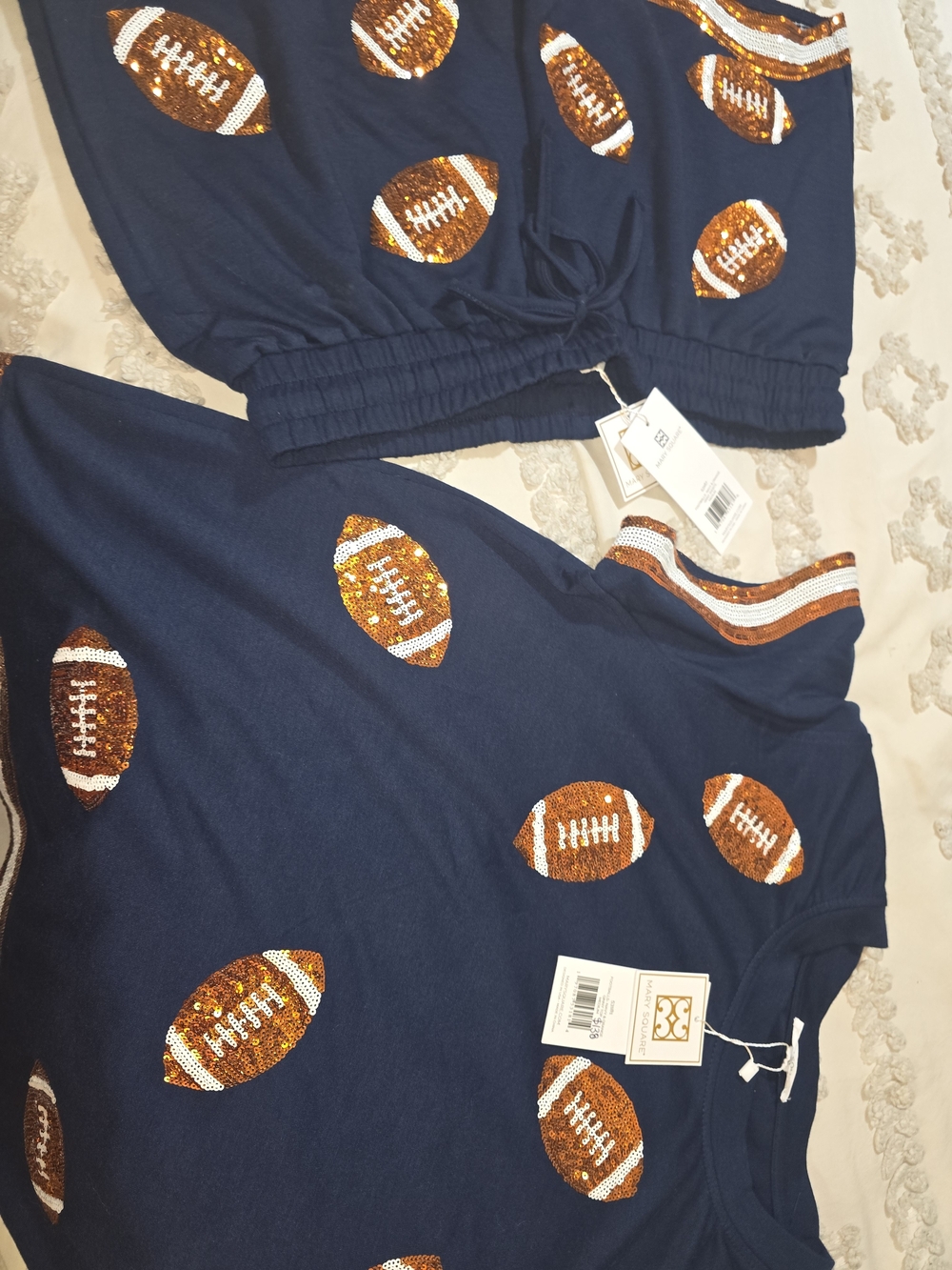 Sequin Football Navy Short Sleeve Tee & Shorts Set- Casual by Mary Square - Picture 2 of 5